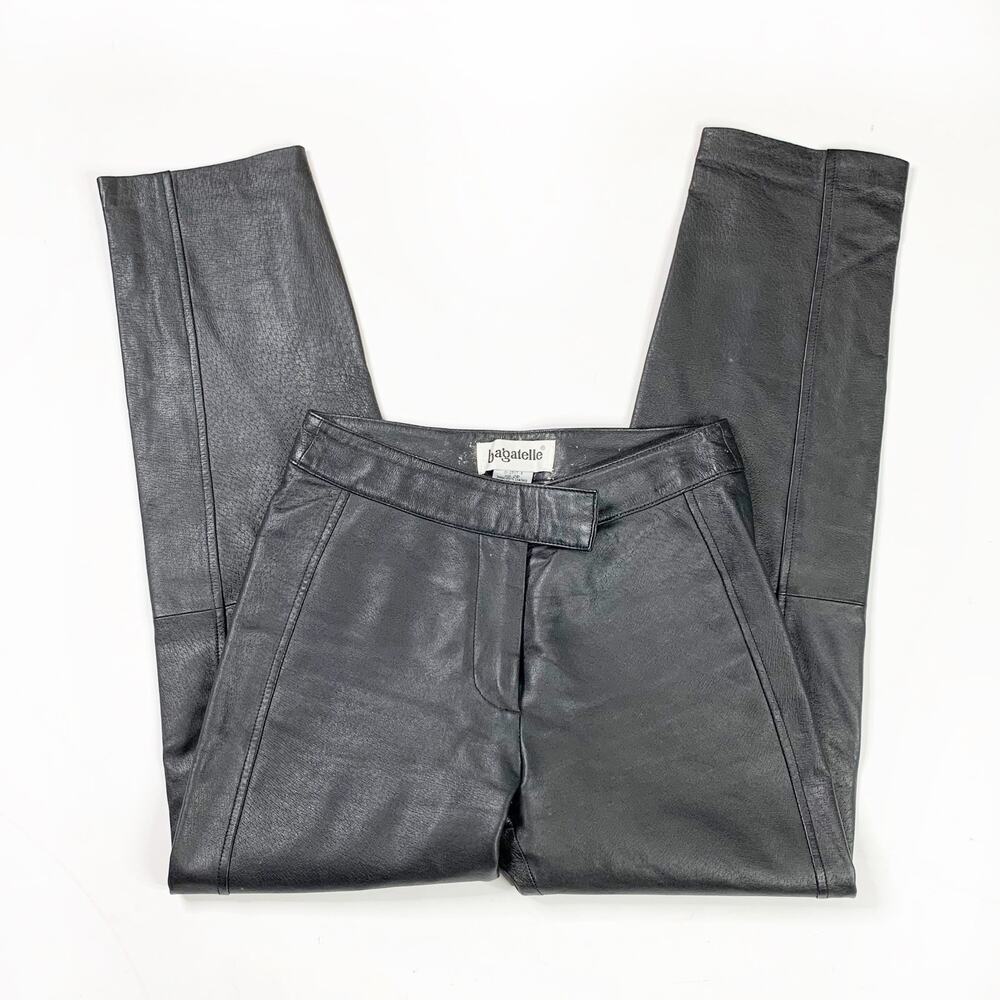 VINTAGE 90s {Bagatelle} Black Leather Tapered Skinny Ankle Pant XS/S 2 Petite